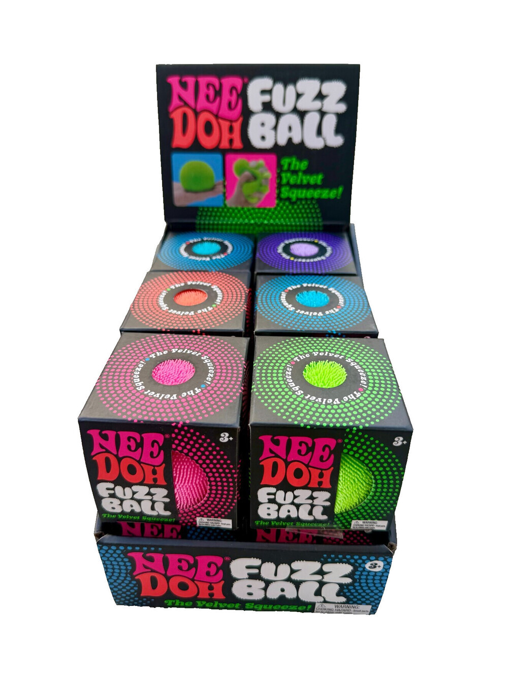 Needoh Fuzzball Lot of 12 w/ Display Box - Guaranteed 1 RARE Green Included
